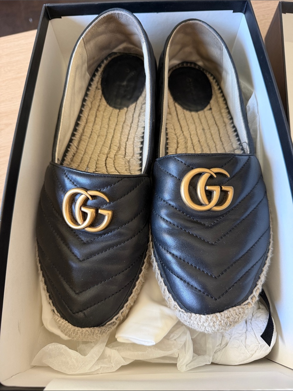 Black Gucci GG Leather Charlotte Espadrilles in size 41 (US women’s 11)